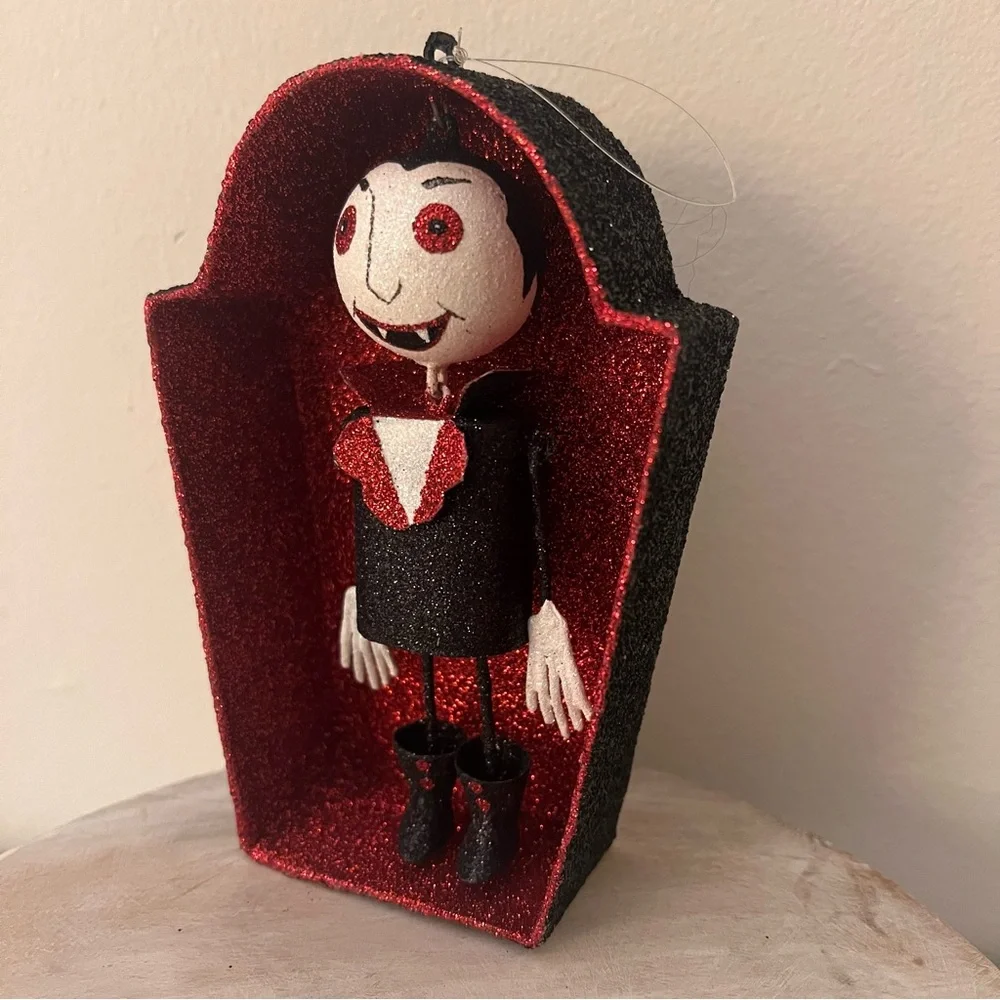 Pier 1 Vampire in Glittered Coffin ornament Halloween table top decoration decor